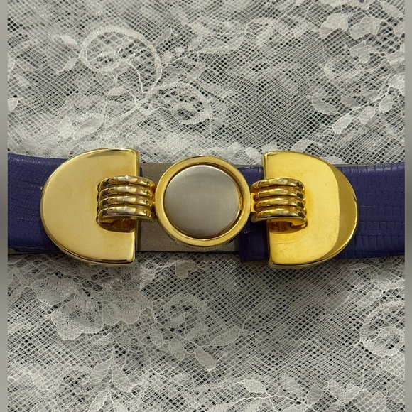 DONCASTER Vintage 80’s Gold & Silver Interlocking Unique Leather Belt Rare Fun - Picture 2 of 12